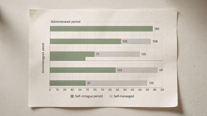 Flat bar chart comparing occupancy and average nightly rate across self-managed and administered periods